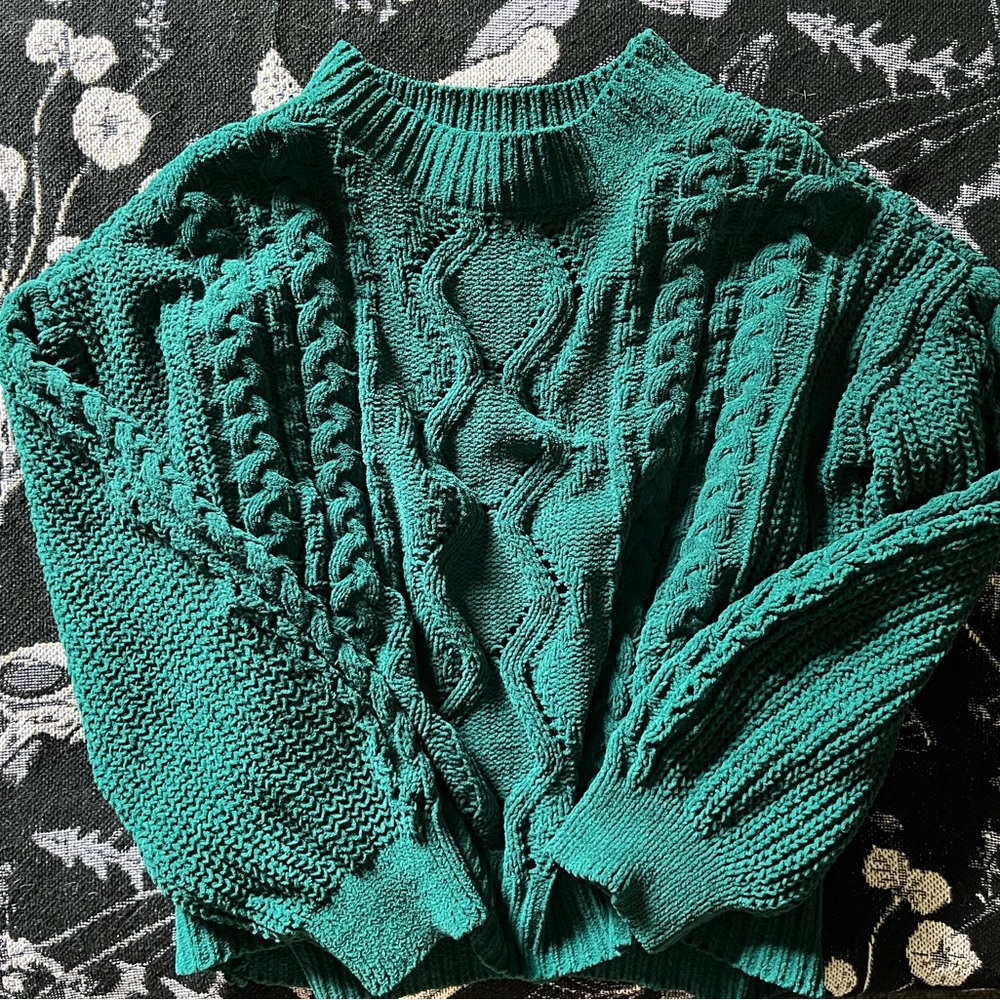 Emerald Green Cable Knit Sweater